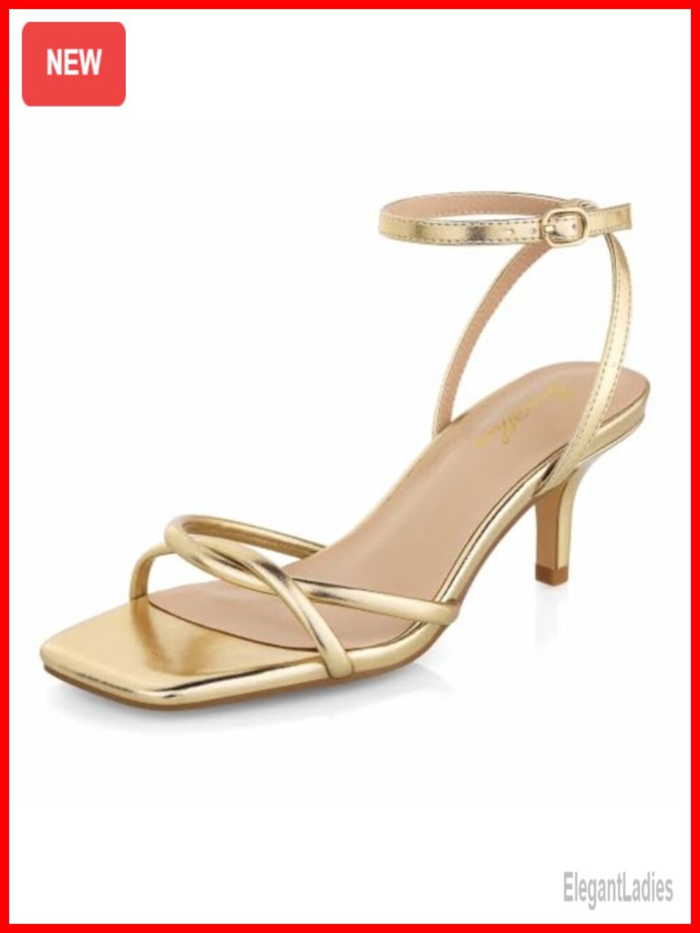 Women's Strappy Kitten Heel Sandals Square Open Toe Ankle Strap Low Heel Dressy